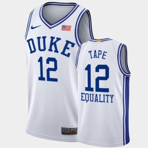 Men's Duke Blue Devils #12 Patrick Tape White 2020-21 BLM Social justice Equality College Basketball Jersey 313788-160