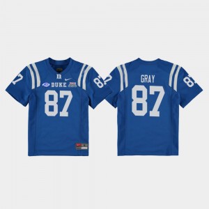 Youth Duke Blue Devils #87 Noah Gray Royal College Football Game 2018 Independence Bowl Jersey 456884-194