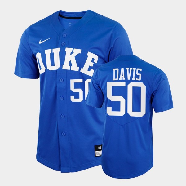 Men's Duke Blue Devils #50 Chris Davis Royal 2022 Replica College Baseball  Jersey 950450-937